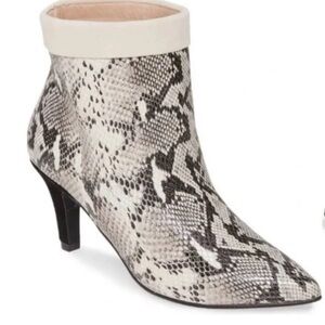 Women’s 42 Gold Olvy Snakeskin Suede Leather Point Toe Kitten Heel Bootie